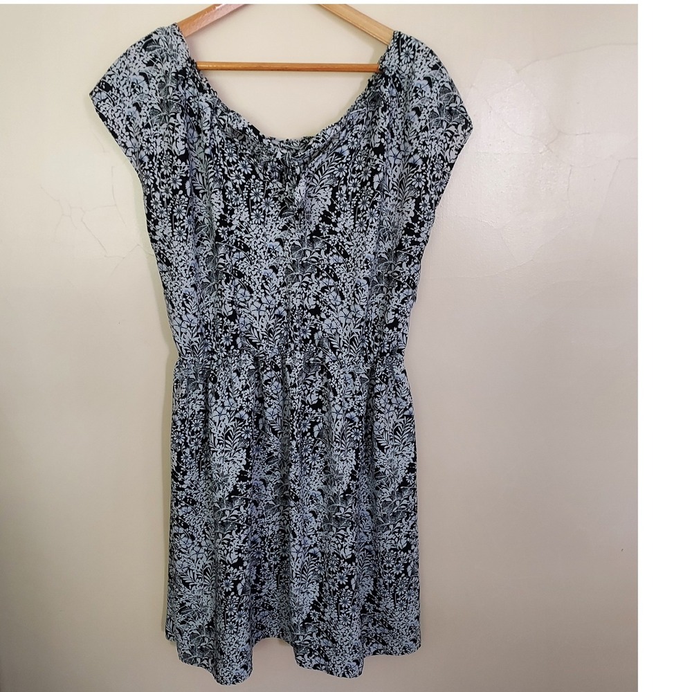LC Lauren Conrad XL Black White Floral Fit & Flare Mini Dress Cottagecore Boho